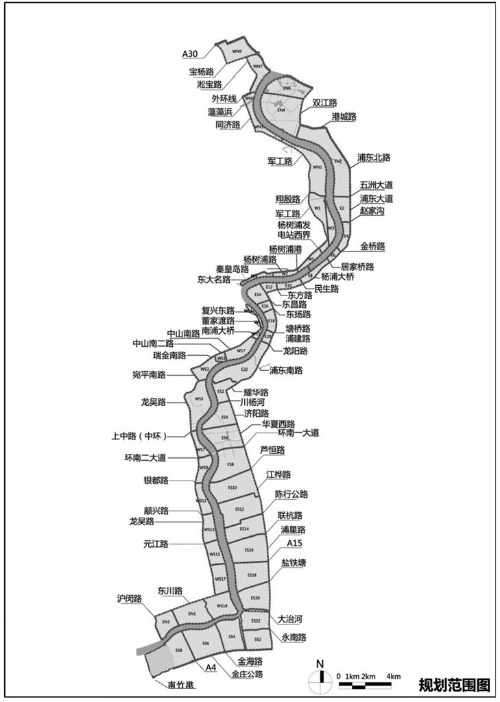 黃浦江兩岸地區(qū)“十三五”發(fā)展規(guī)劃范圍